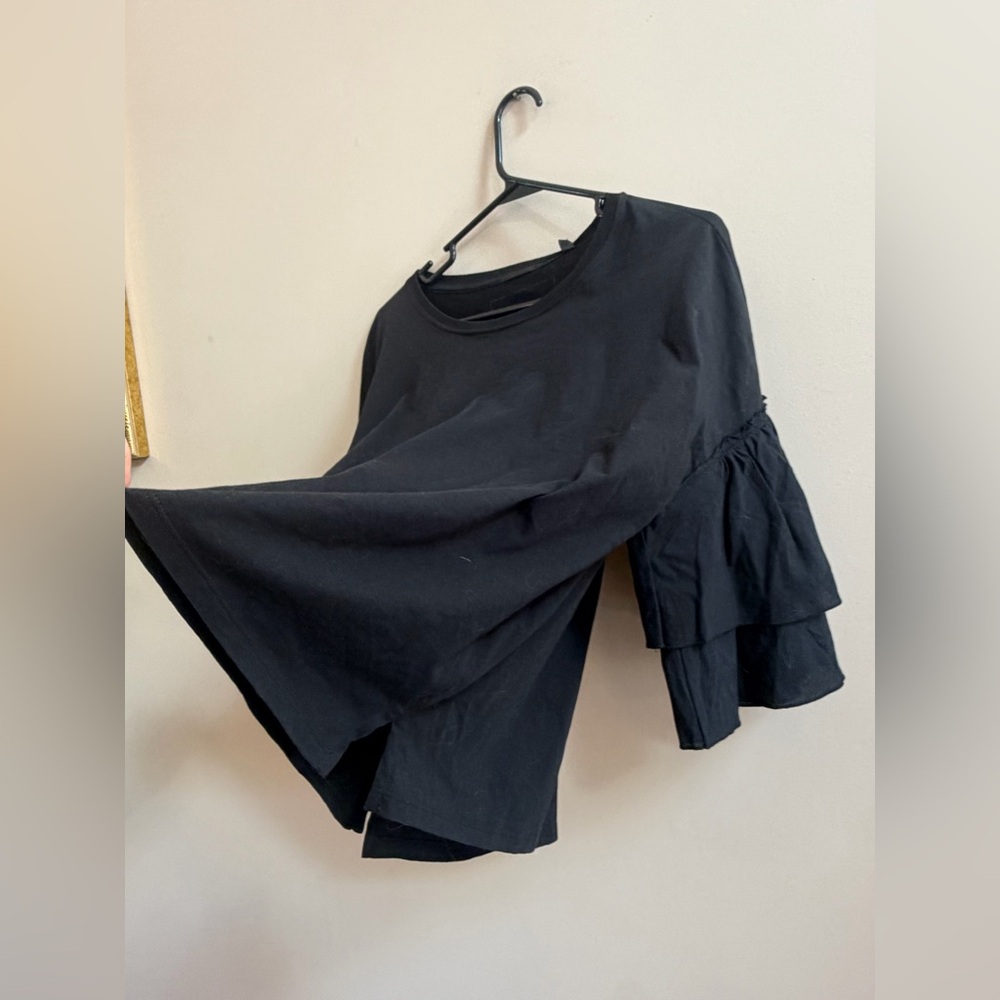 ATM Anthony Thomas Melillo Black Ruffle Sleeve Pullover Shirt Top Blouse Org Tag - Picture 5 of 15